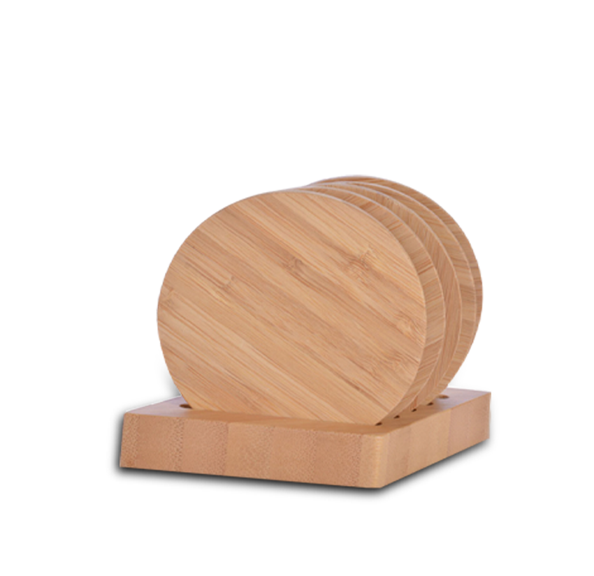 BAMBOO COASTER - Eco-Friendly 5-Piece Round Coaster Set with Stylish Holder