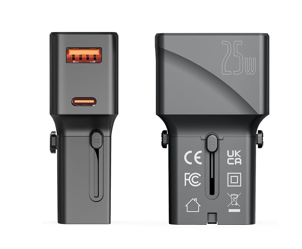 POWER ADAPTOR – Compact 25W Mini Travel Charger with Dual USB-C & USB-A Ports, PD Quick Charge & QC3.0 Support