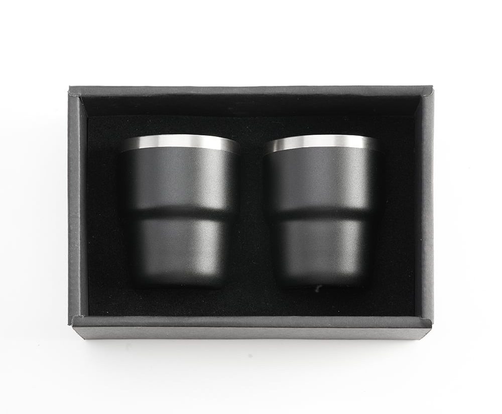 ESPRESSO STACKABLE – Stylish 80ml Double-Wall Stainless Steel Espresso Cups with Silver-Lined Lid & Premium Gift Box