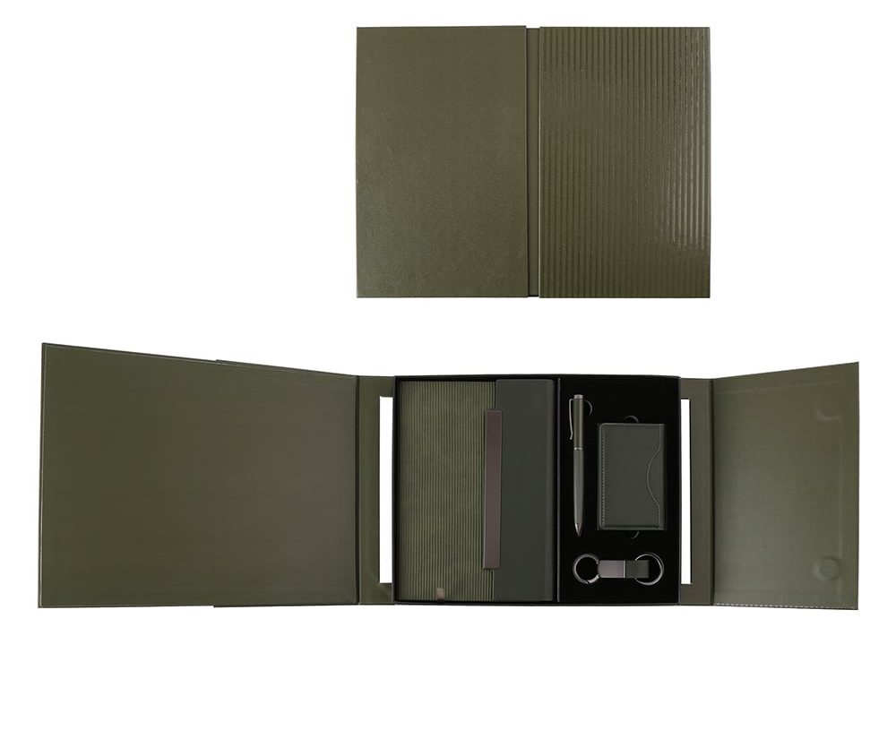 BUSINESS SET – Premium 5-Piece Professional Gift Set with PU Notebook, Metal Pen, Card Holder & Keychain in Elegant Box