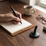 DESK MAGPEN – Sleek Matte Black Aluminum Roller Pen with 0.7mm Blue Ink & Matching Stainless Steel Base - Image 2